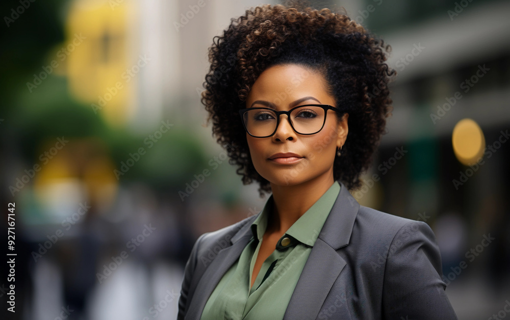 A woman wearing glasses and a suit stands in front of a building. She looks confident and professional A woman wearing glasses and a suit stands in front of a building. She looks confident and professional