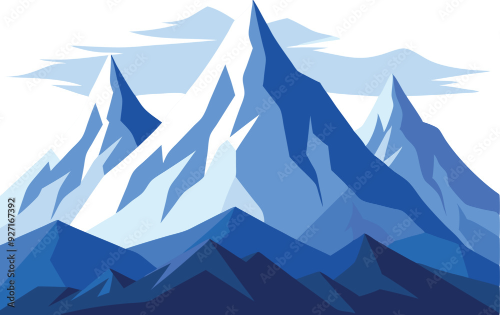 Fototapeta premium Vector illustration of majestic blue mountains showcasing sharp peaks and layered ridges