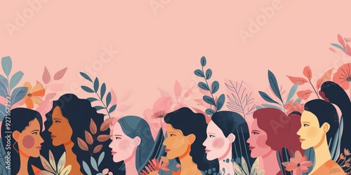 Diverse Women Illustration on Pink Background created by ai