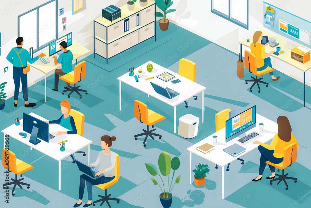 Obraz premium Remote workers planning ergonomic office with designer.