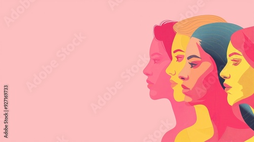 Diverse Women Illustration on Pink Background created by ai