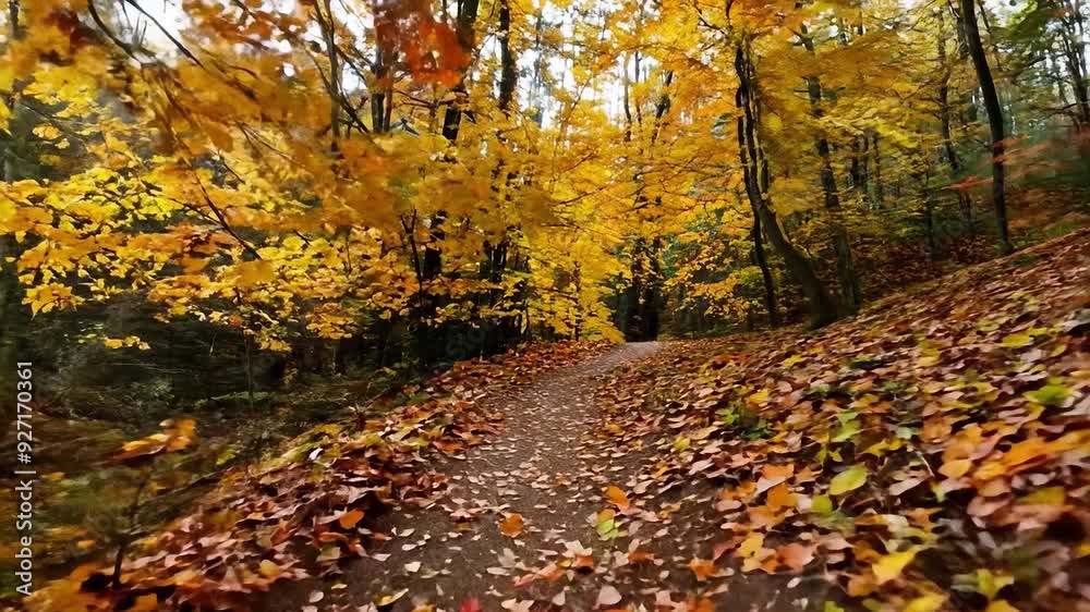 Wind blowing on yellow leaves covering the ground in a forest Wind blowing on yellow leaves covering the ground in a forest