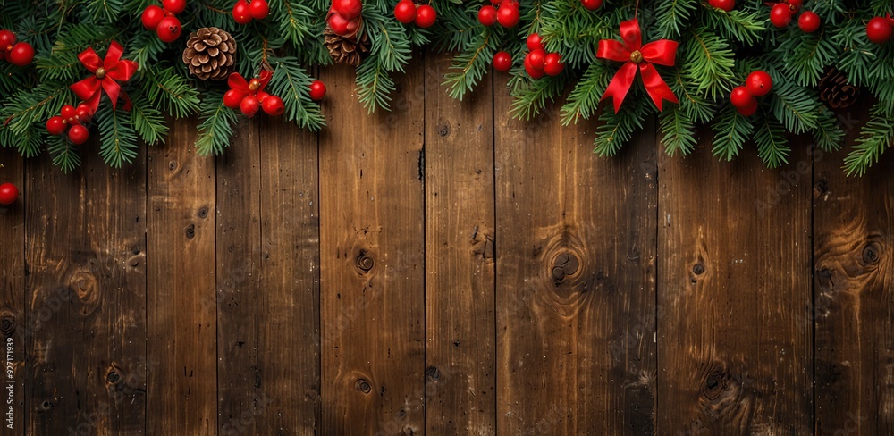 Fototapeta premium Christmas rustic background with wooden planks