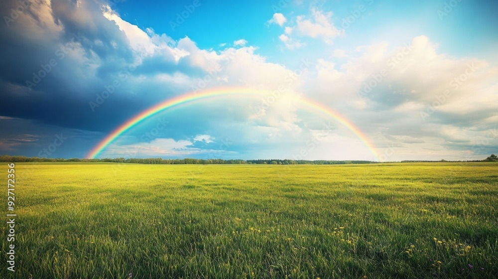 Rainbow Over Vast Field: A Breathtaking Nature Scene Rainbow Over Vast Field: A Breathtaking Nature Scene