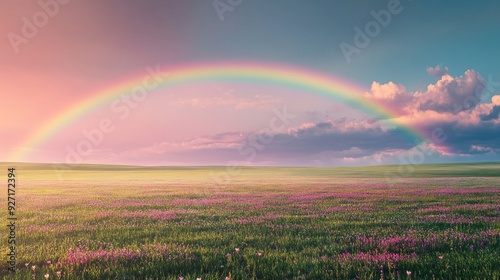 Rainbow Over Wide-Open Field: A Stunning Scenic View