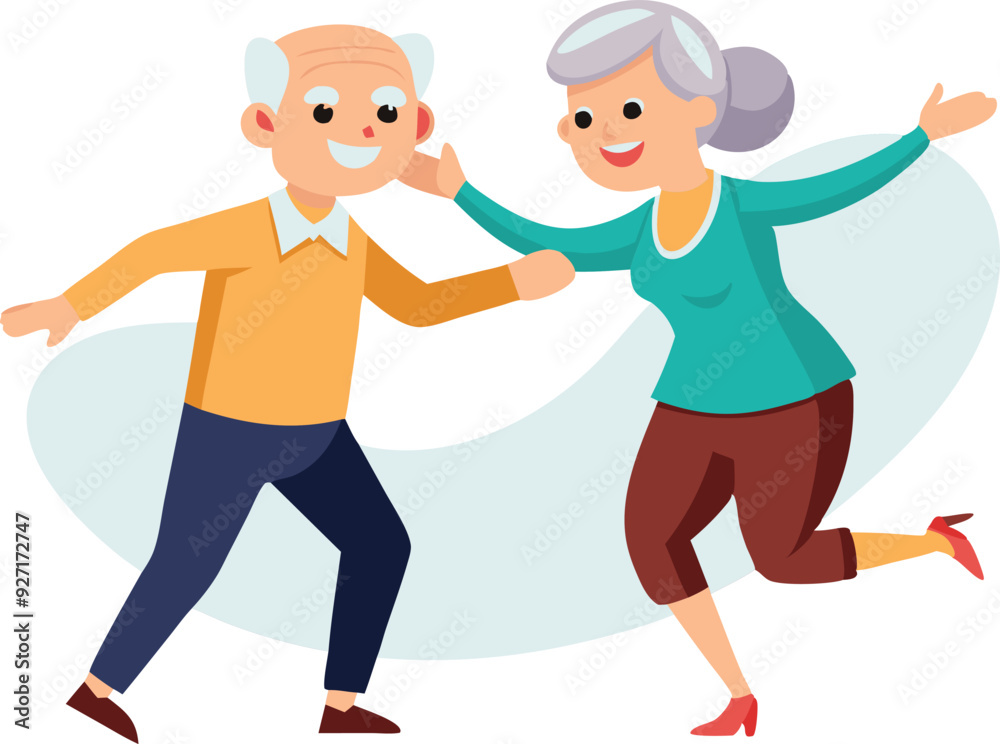 Two elderly individuals enjoy dancing together. Two elderly individuals enjoy dancing together.