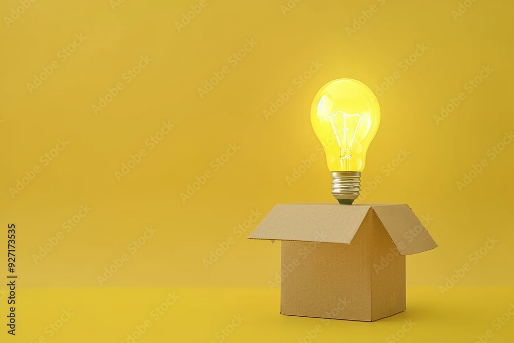 ai generative light bulb comes out of cardboard yellow background ai generative light bulb comes out of cardboard yellow background