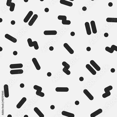Memphis 80s to 90s fashion seamless scribble line pattern with black and white texture Line art vector illustration