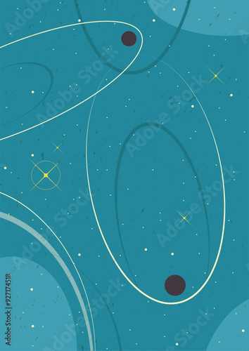 1950s - 1960s Space Illustrations Style Background, Vector Template for Retro Style Cosmic Posters, Covers, Illustrations