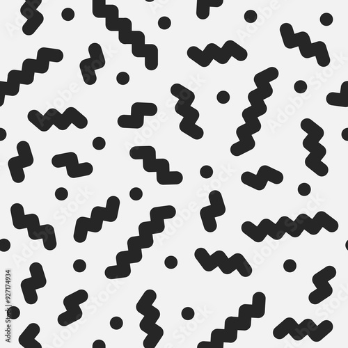 Seamless line doodle memphis pattern Fashion 80-90s. Black and white texture Vector illustration line art