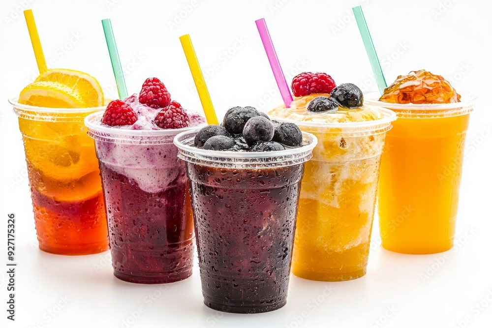 Juices and Floats in Plastic Cup on white background created with Generative AI Juices and Floats in Plastic Cup on white background created with Generative AI
