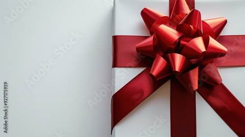 Elegant Gift Box Wrapped in White with a Vibrant Red Bow for Special Occasions and Celebrations