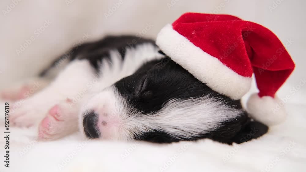 cute funny little Happy Pembroke Welsh Corgi puppy wearing red santa hat on isolated white background looking at camera. new year card and christmas pets concept. banner with copy space horizontal 4k cute funny little Happy Pembroke Welsh Corgi puppy wearing red santa hat on isolated white background looking at camera. new year card and christmas pets concept. banner with copy space horizontal 4k