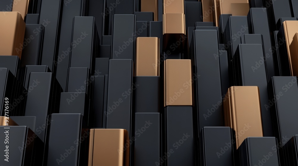 Obraz premium Abstract composition of black and gold blocks creating a modern and stylish backdrop for digital art or design projects.