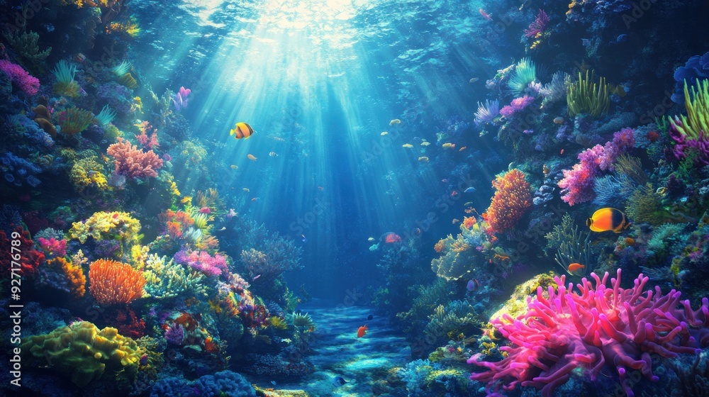 Vibrant Coral Reef with Sunlight Vibrant Coral Reef with Sunlight