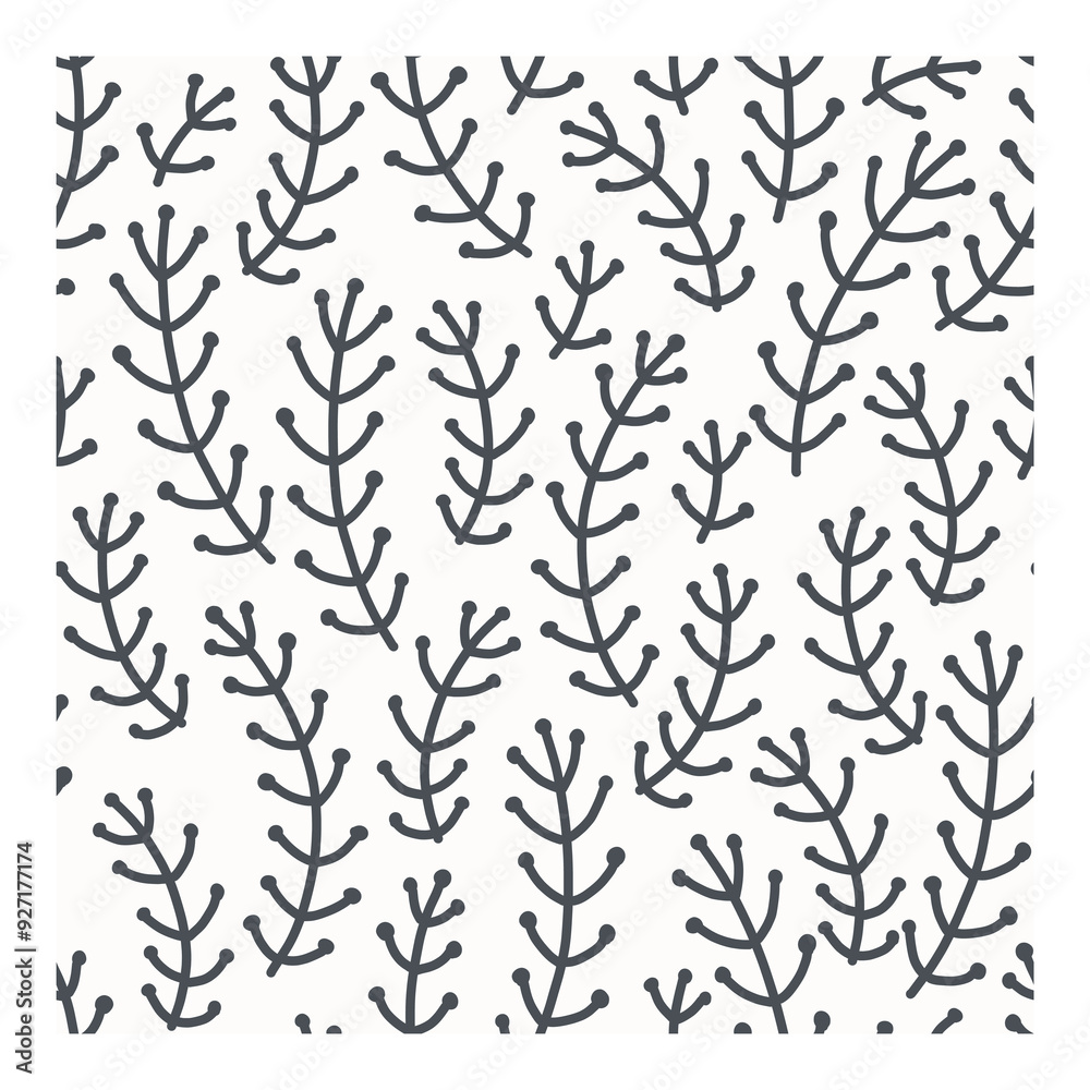 Scandinavian scandi pattern Roots flowers plants leaves on white background