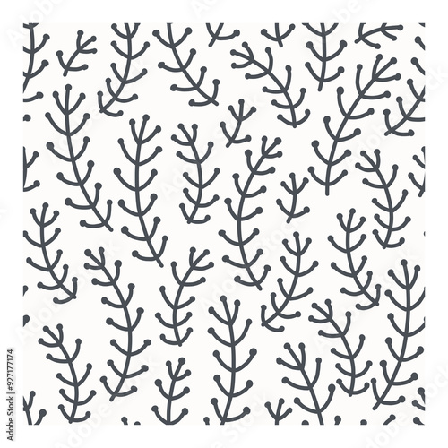 Scandinavian scandi pattern Roots flowers plants leaves on white background