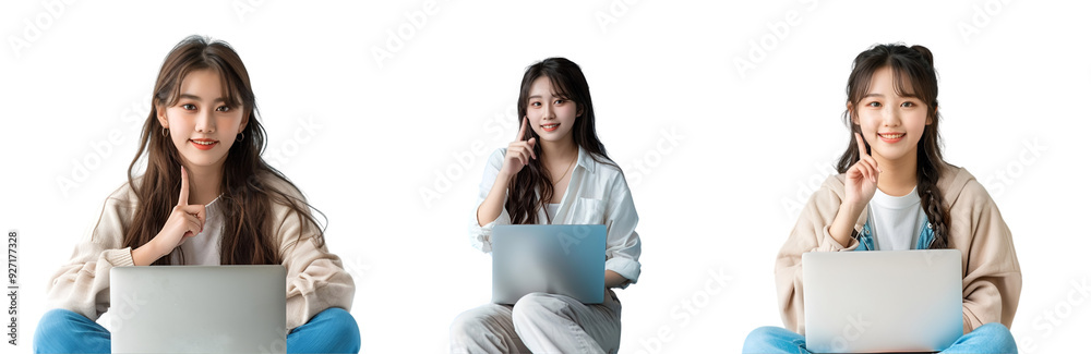 Girl working with laptop on transparent background
Girl working with laptop on transparent background