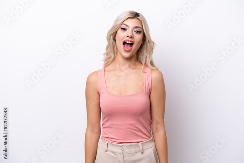 Young Russian woman isolated on white background with surprise facial expression