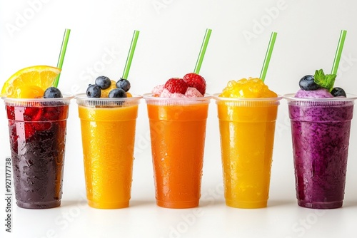 Juices and Floats in Plastic Cup on white background created with Generative AI