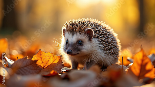 Adorable Hedgehog Exploring Autumn Leaves