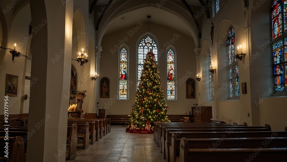 Fototapeta premium Christmas tree in the church