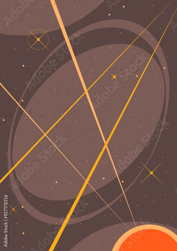 1950s - 1960s Space Illustrations Style Background, Vector Template for Retro Style Cosmic Posters, Covers, Illustrations