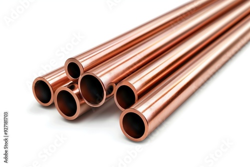 A collection of copper pipes arranged in a stack, showcasing their shiny surface.