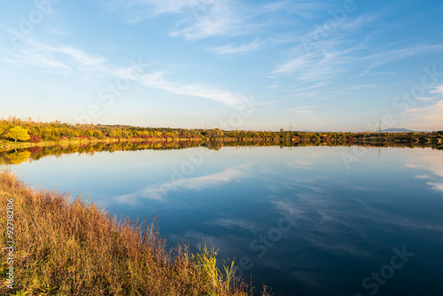 Karvinske more lake near Karvina city in Czech republic during autumn photo