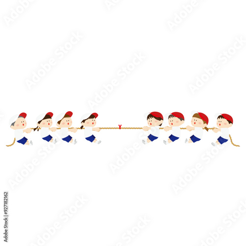 綱引きをしている子供達のイラスト