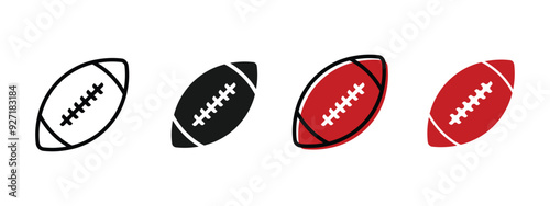 American football, rugby ball various styles, outline, solid black and colored, editable vector eps 10.
