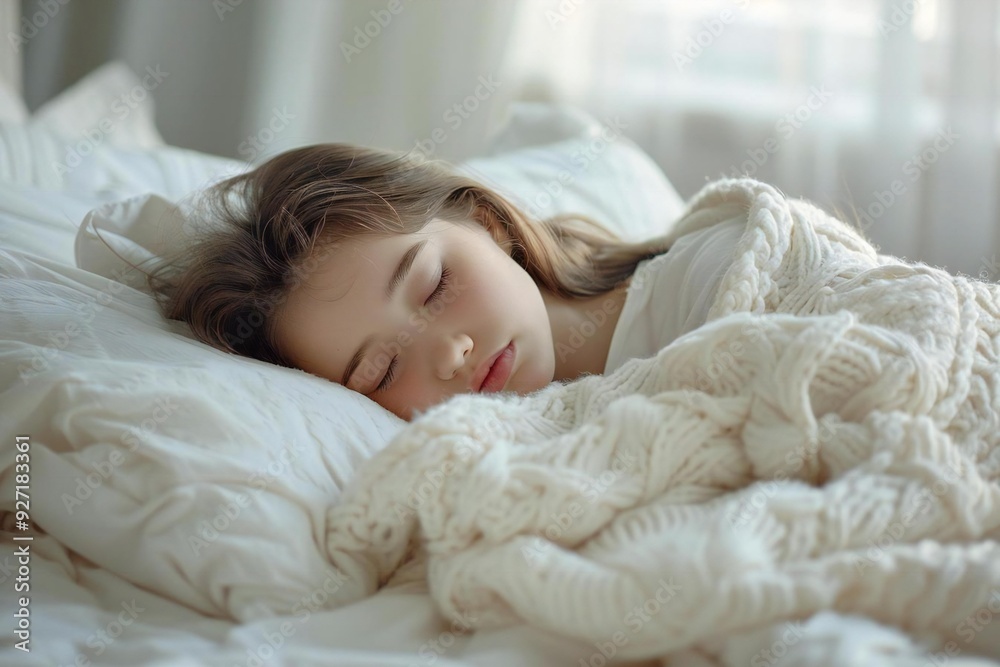 Sweet Girl Resting Peacefully Under a White Blanket On A Soft Bed Sweet Girl Resting Peacefully Under a White Blanket On A Soft Bed