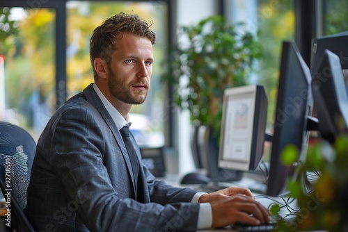 Young Businessman Videoconferencing with Colleagues via Computer