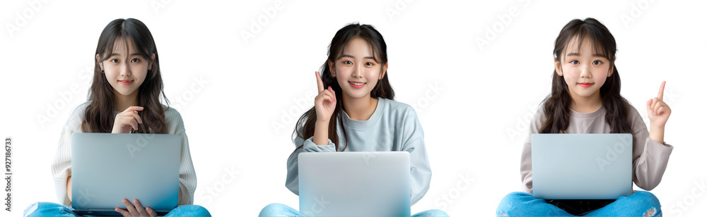 Girl working with laptop on transparent background Girl working with laptop on transparent background