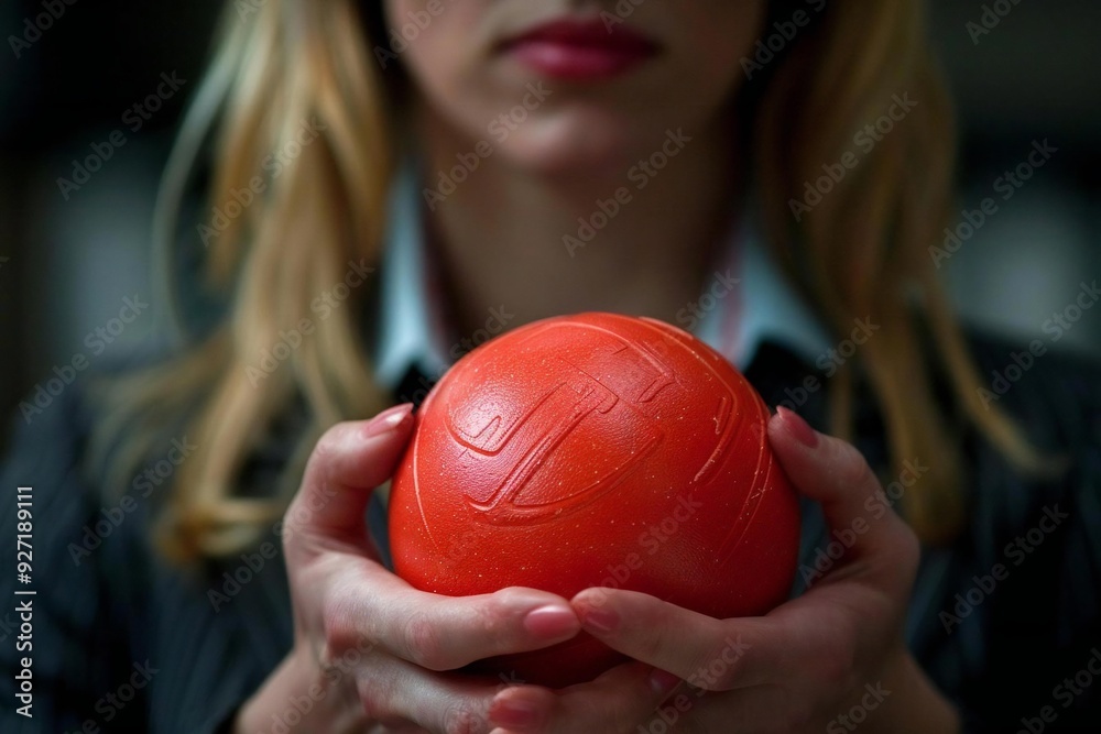 Businesswoman Holding Stress Ball Up Close Businesswoman Holding Stress Ball Up Close