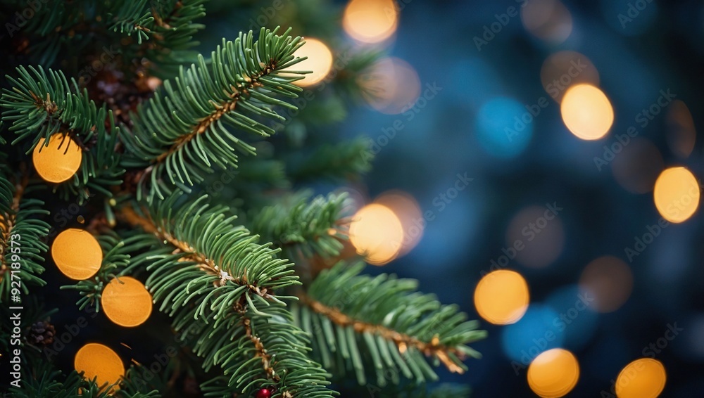 Wonderful Christmas Background with fresh fir tree 