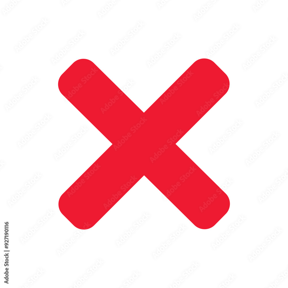Red color cross icon on white background 