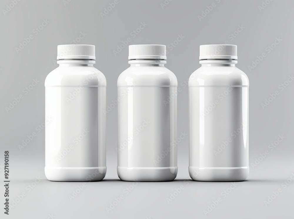 Three White Supplement Bottles Mockup Three White Supplement Bottles Mockup