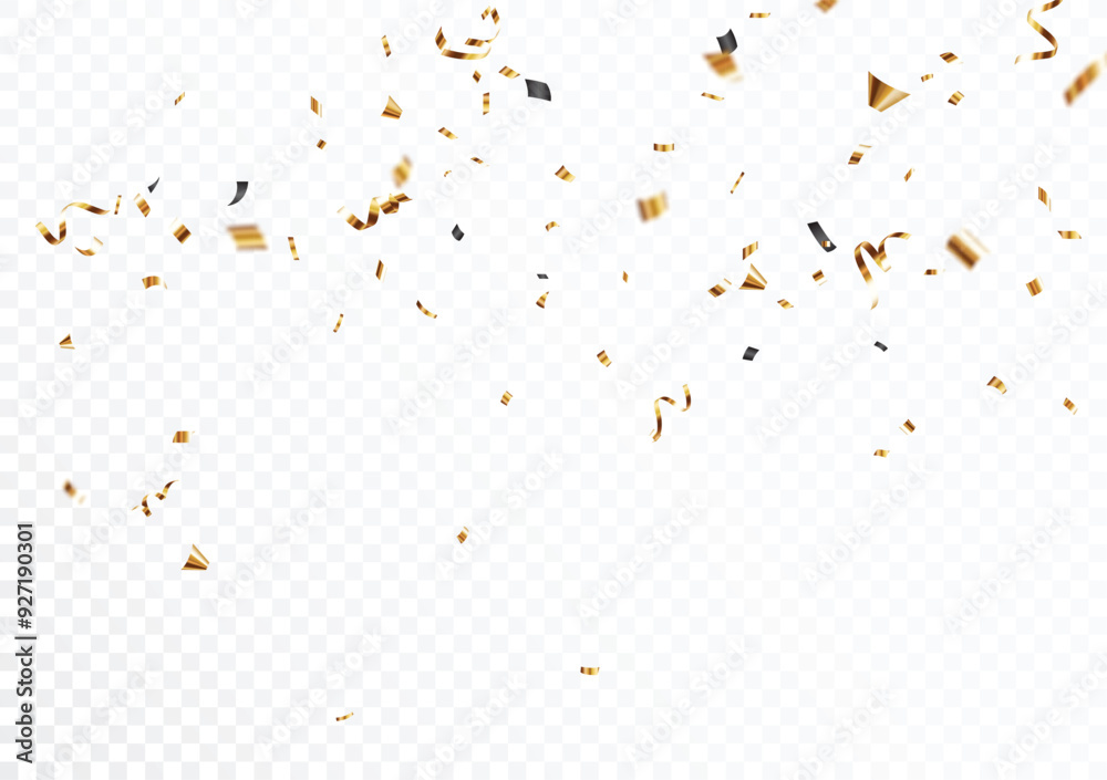 Gold confetti and ribbon background, isolated on transparent background Gold confetti and ribbon background, isolated on transparent background