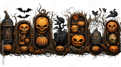 Halloween themed borders and frames, framing your spooky creations, Halloween borders, decorative frames isolated on transparent background. photo