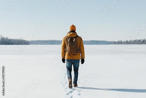 Person walking on a snow-covered landscape in winter