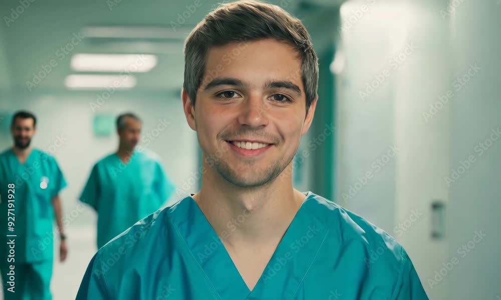 Portrait of a smiling doctor standing in a corridor of a hospital Portrait of a smiling doctor standing in a corridor of a hospital
