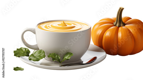 pumpkin creamy soup isolated on transparent background. photo