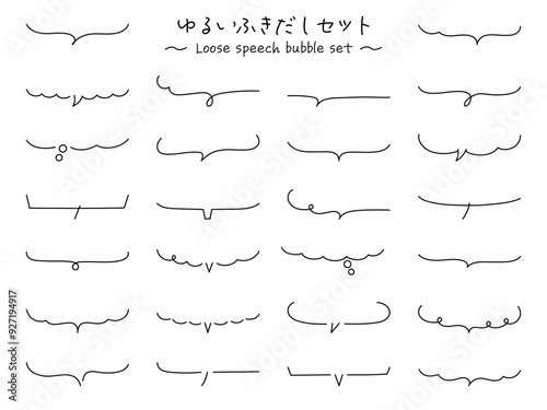 手描き風のゆるい吹き出しのベクターイラストセット　フレーム　ふきだし　飾り　手書き　枠