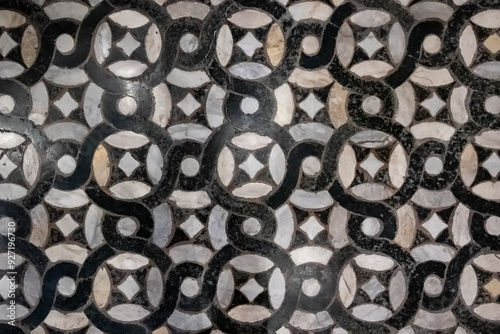 Pattern on multi-colored marble floor in ancient Catholic Battistero di San Giovanni, Florence, Italy photo