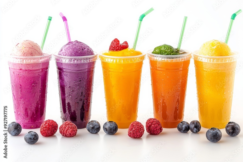 Juices and Floats in Plastic Cup on white background created with Generative AI Juices and Floats in Plastic Cup on white background created with Generative AI