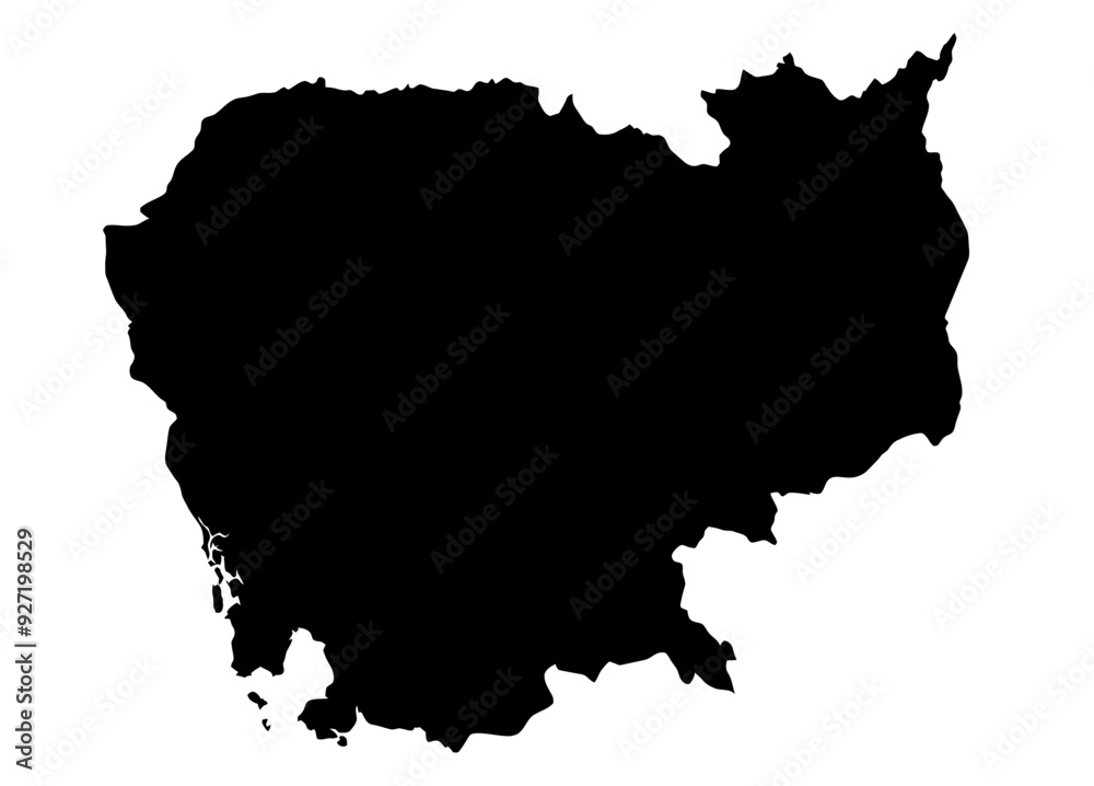 A contour map of Cambodia. Vector graphic illustration on a transparent background with black country's borders A contour map of Cambodia. Vector graphic illustration on a transparent background with black country's borders