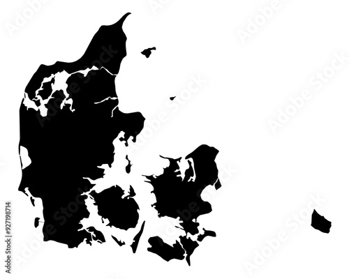 A contour map of Denmark. Vector graphic illustration on a transparent background with black country's borders