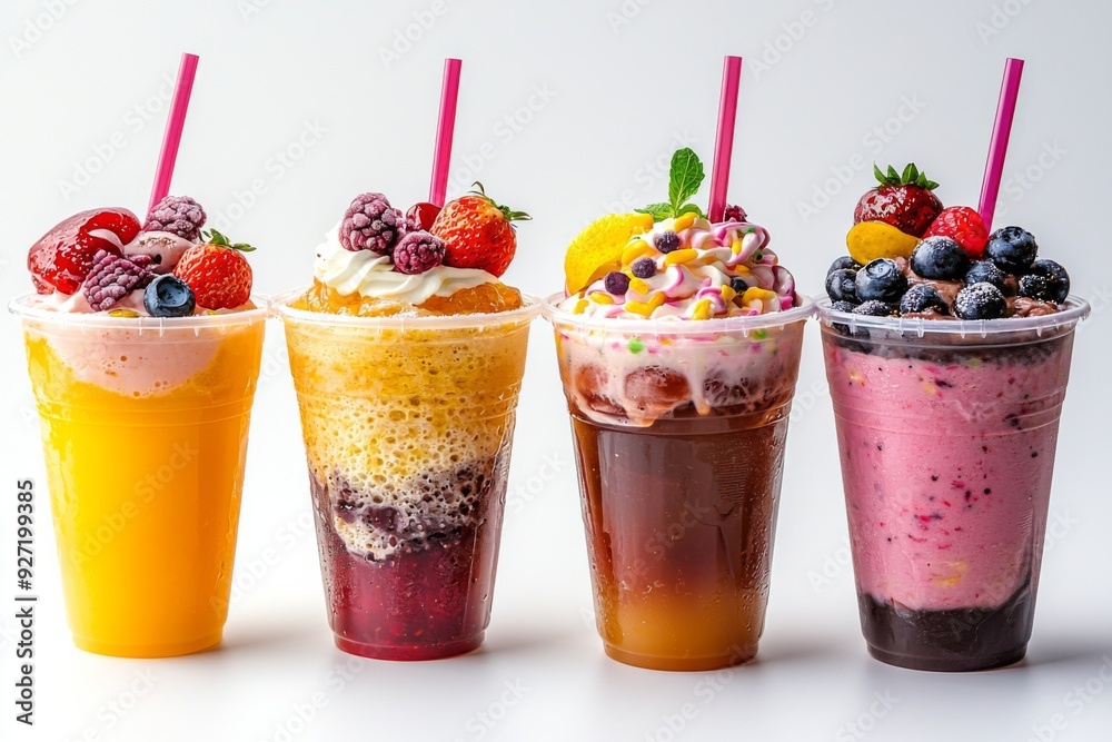 Juices and Floats in Plastic Cup on white background created with Generative AI Juices and Floats in Plastic Cup on white background created with Generative AI