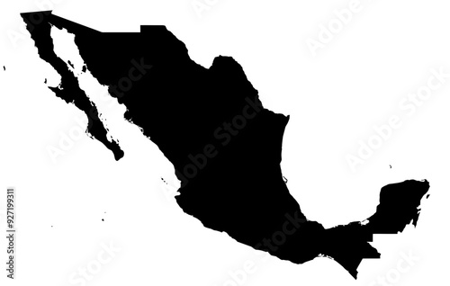 A contour map of Mexico. Vector graphic illustration on a transparent background with black country's borders